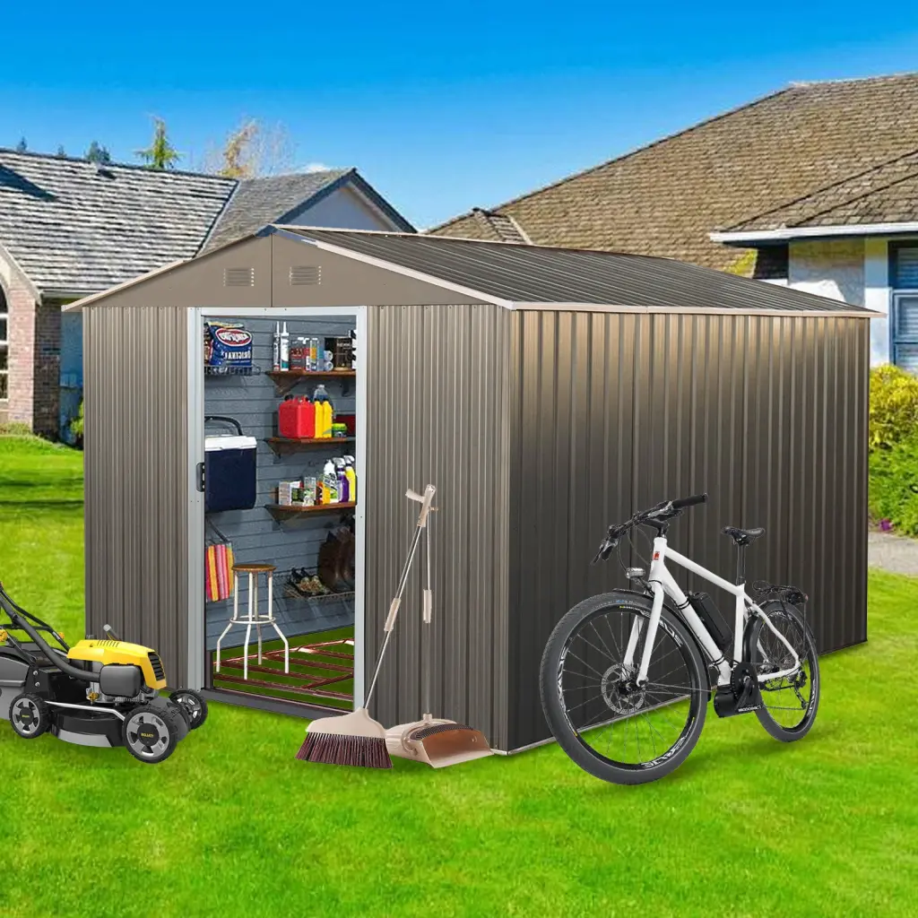 8x10Ft Outdoor Metal Storage Shed Grey Iron Construction w-540 wwc