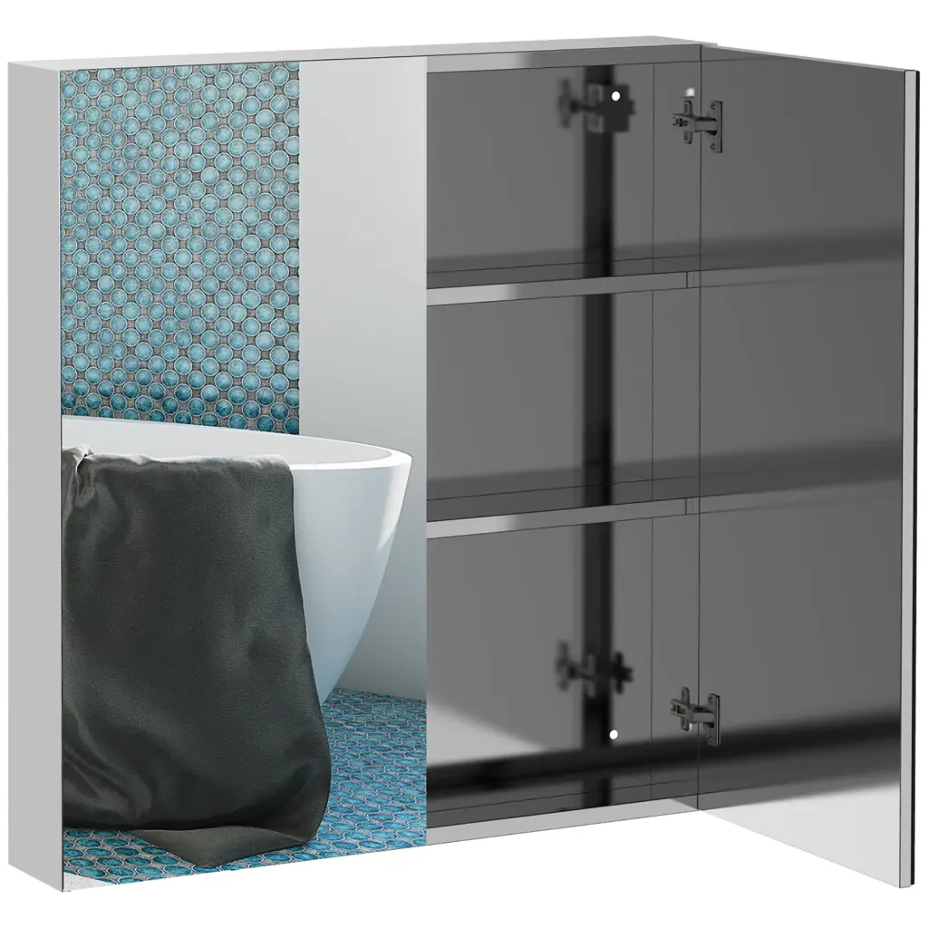 Kleankin 24x26 Inch Bathroom Mirrored Cabinet Stainless Steel Frame Medicine Storage aosom business