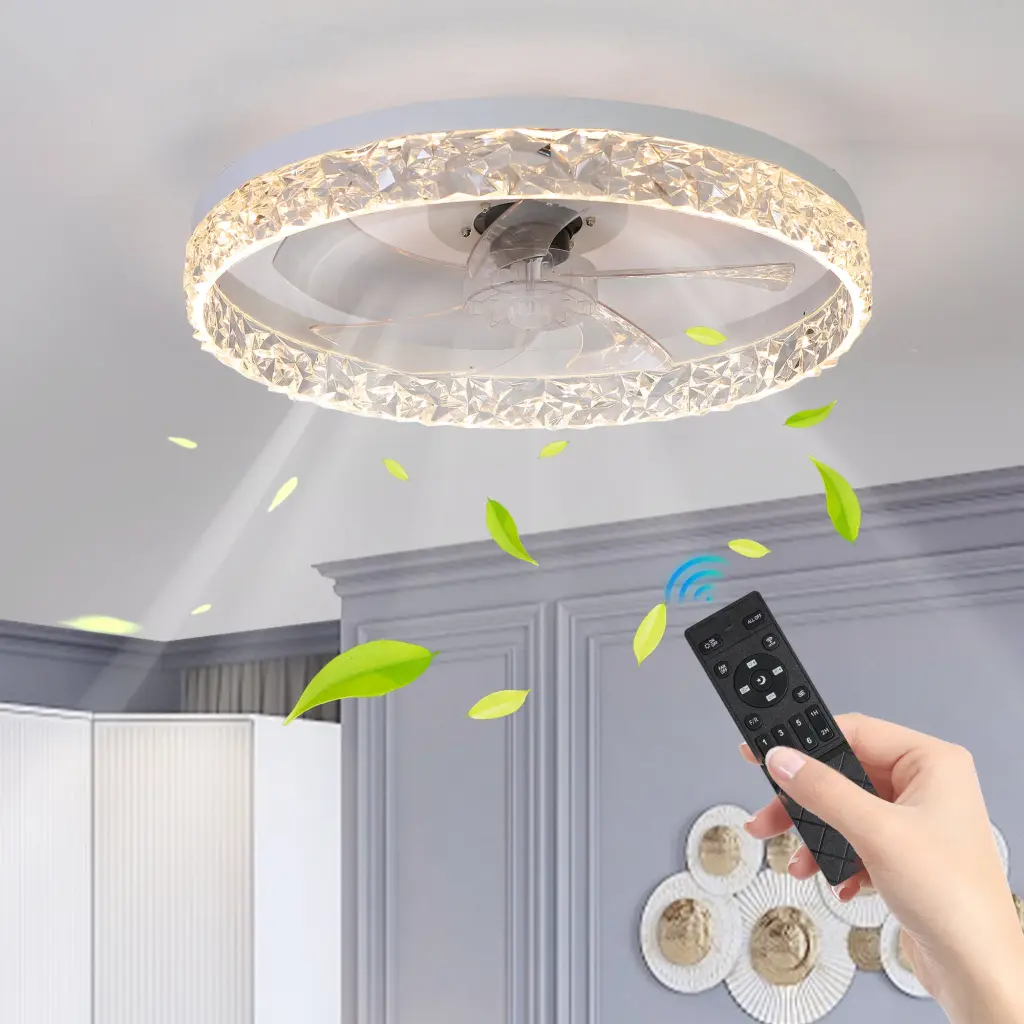 Modern Acrylic Ceiling Fan Light Remote Dimmable LED lighting commune