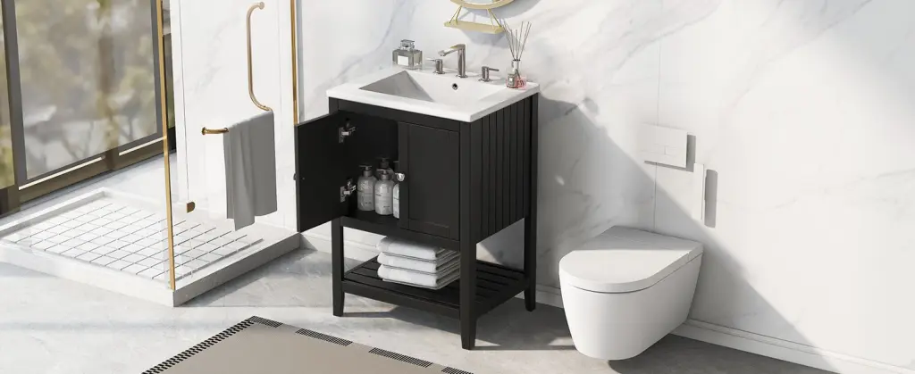 24 Inch Black Modern Polished Bathroom Vanity Ceramic Sink rnb