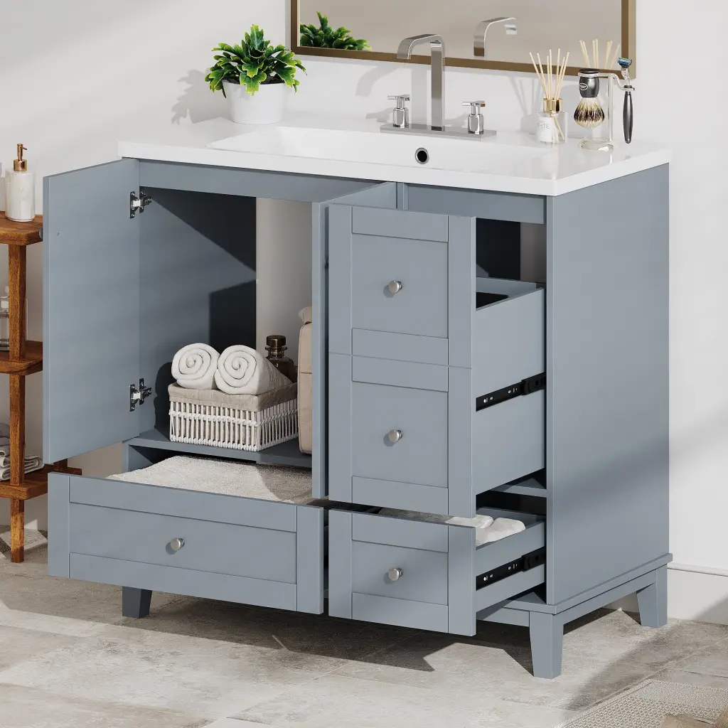 36 Inch Modern Bathroom Vanity USB Charging Two Doors Three Drawers rnb