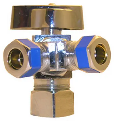 Lasco 06-9355 Quarter Turn 3 Way Angle Stop Valve 5/8 x 3/8 x 3/8
