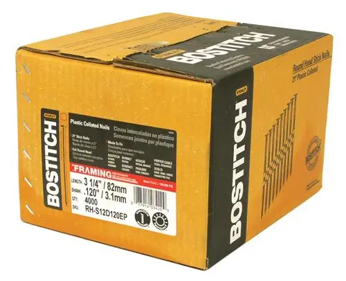 Bostitch RH-S12D120EP Plastic Collated Stick Framing Nails 21 Degree 3.25 Inch 4000-Count Construction