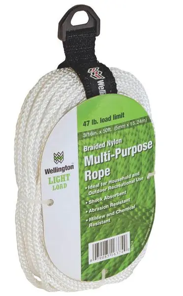 Wellington Diamond Braided Nylon Multi-Purpose Rope White 3/16 x 50 Feet