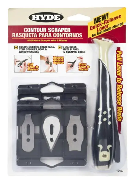 Hyde 10450 Quick-Release Contour Scraper 6 Blades Multi-Surface Cleaning