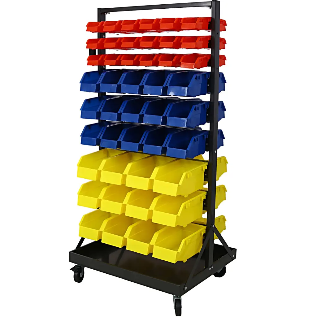 90 Parts Bin Shelving Storage Organizer Locking Wheels Garage g-h
