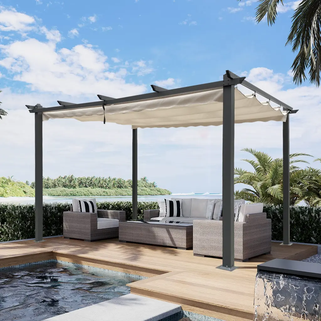 13 X 10 Ft Outdoor Patio Retractable Pergola Canopy Sun Shelter bei you