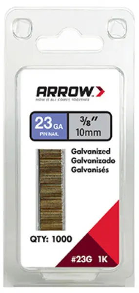 Arrow Fastener 23G10-1K Galvanized Pin Nails 23-Gauge 3/8 Inch 1000-Pack Delicate Woodwork