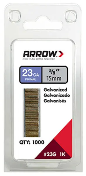 Arrow Fastener 23G15-1K Galvanized Pin Nails 23-Gauge 5/8 Inch 1000-Pack Fine Woodworking
