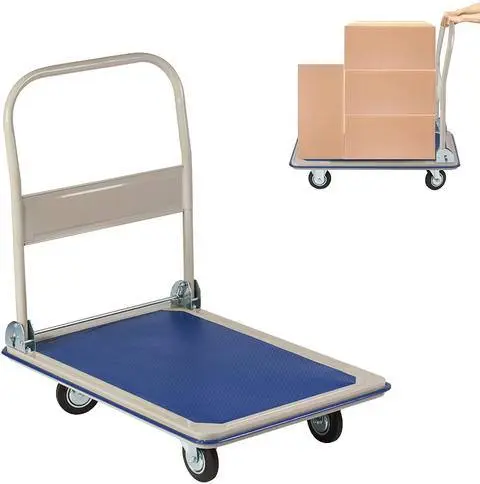Folding Platform Cart Heavy Duty Hand Truck Blue Steel w2181