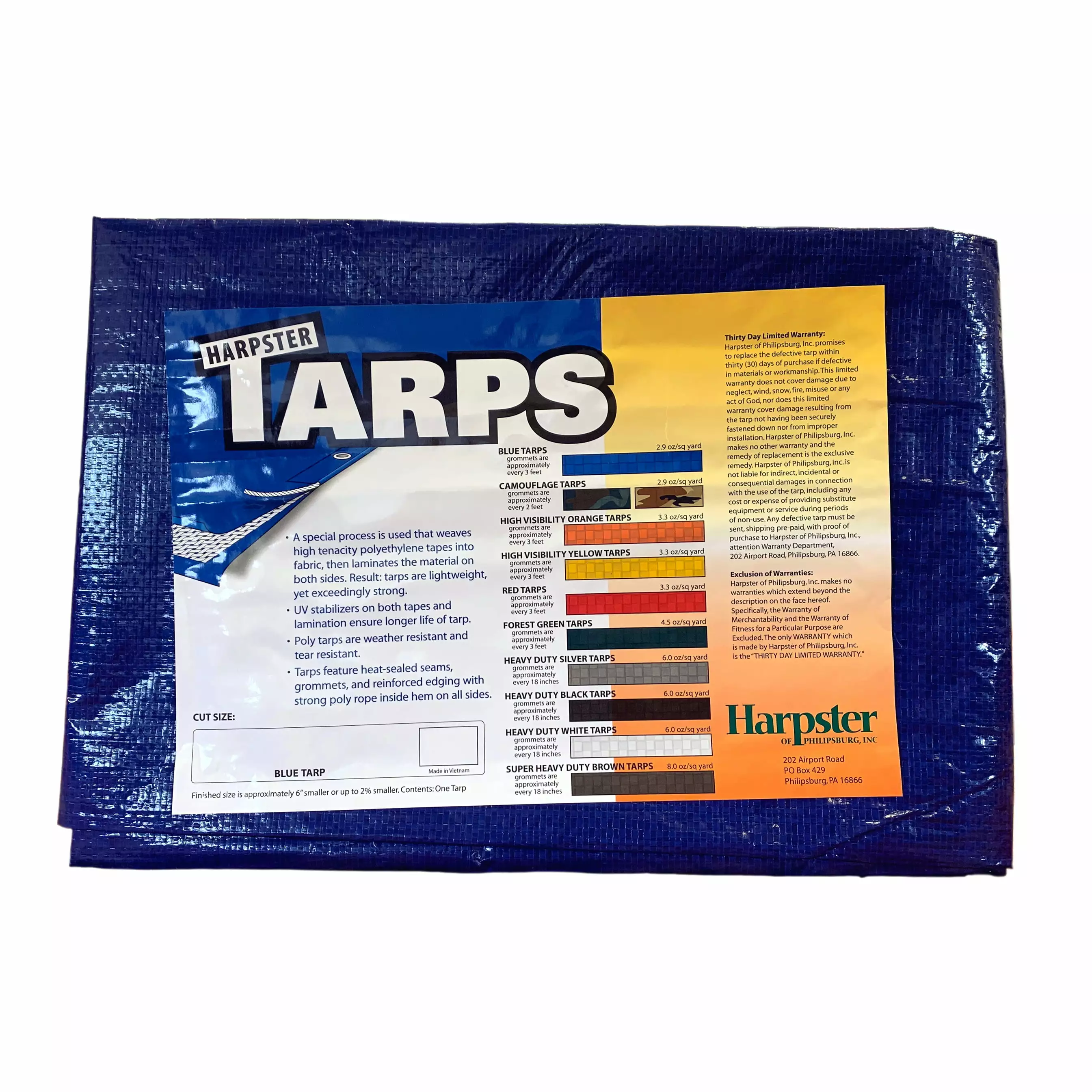 Harpster Tarps 18 ft. x 24 ft. Blue Lightweight Economy Polyethylene Tarp 6 Mil Waterproof Cover