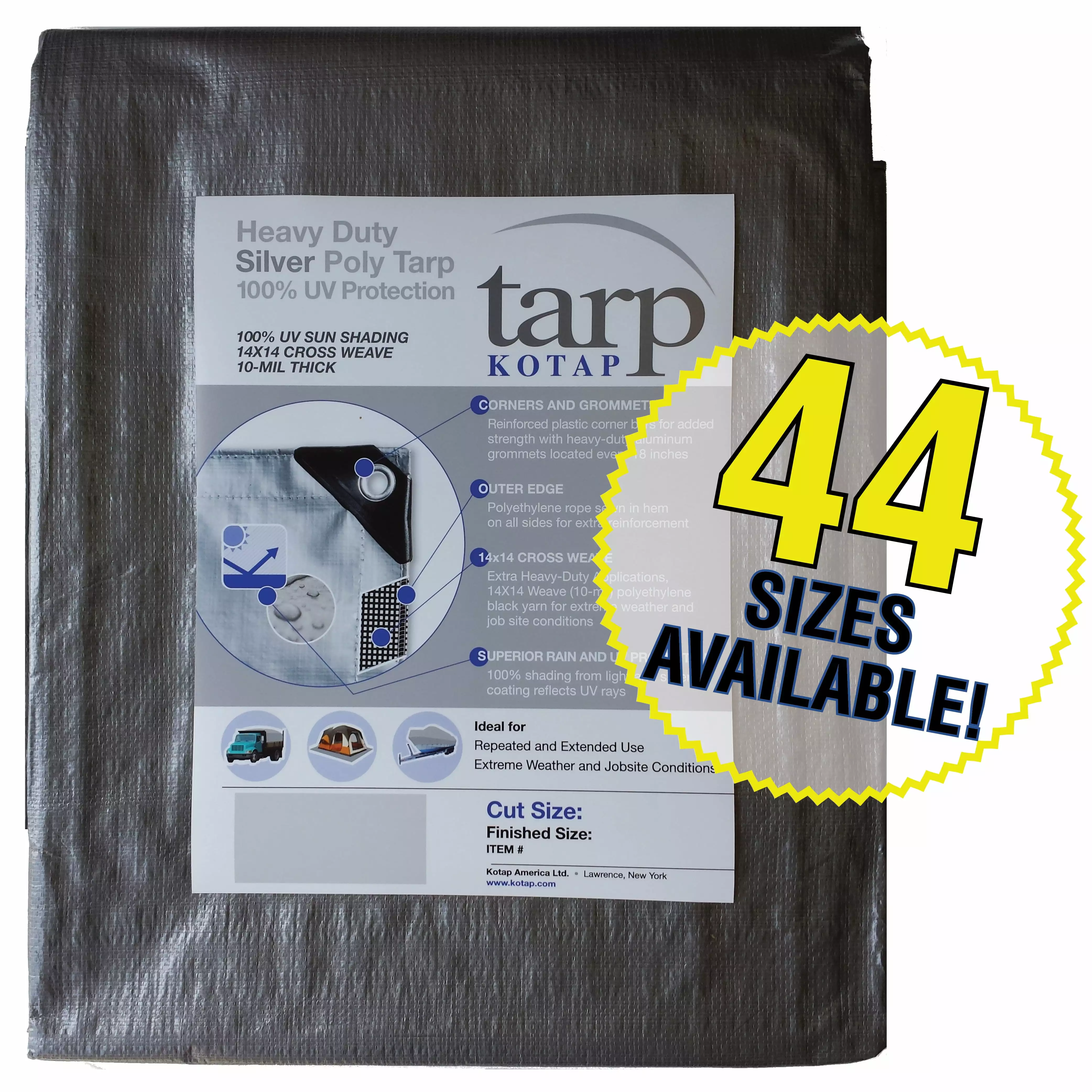 Kotap 10-ft x 16-ft Heavy Duty Silver Poly Tarp UV Blocking 10-mil Cross Weave