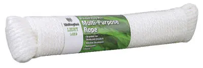 Wellington 11404 Solid Braided Polypropylene Rope 1/4 Inch x 100 Feet Silvery White