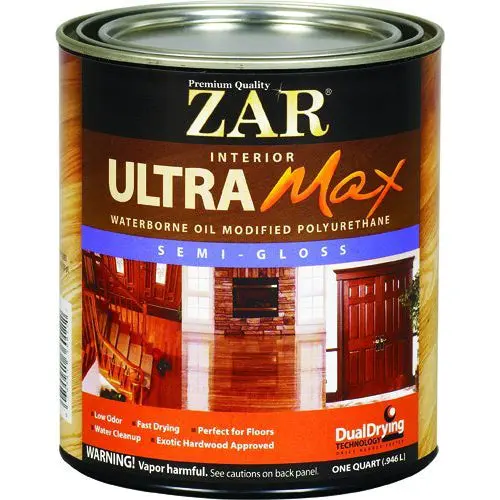 ZAR 36112 Ultra Max Waterborne Oil Modified Polyurethane Semi Gloss 1 Qt Durable Wood Finishes