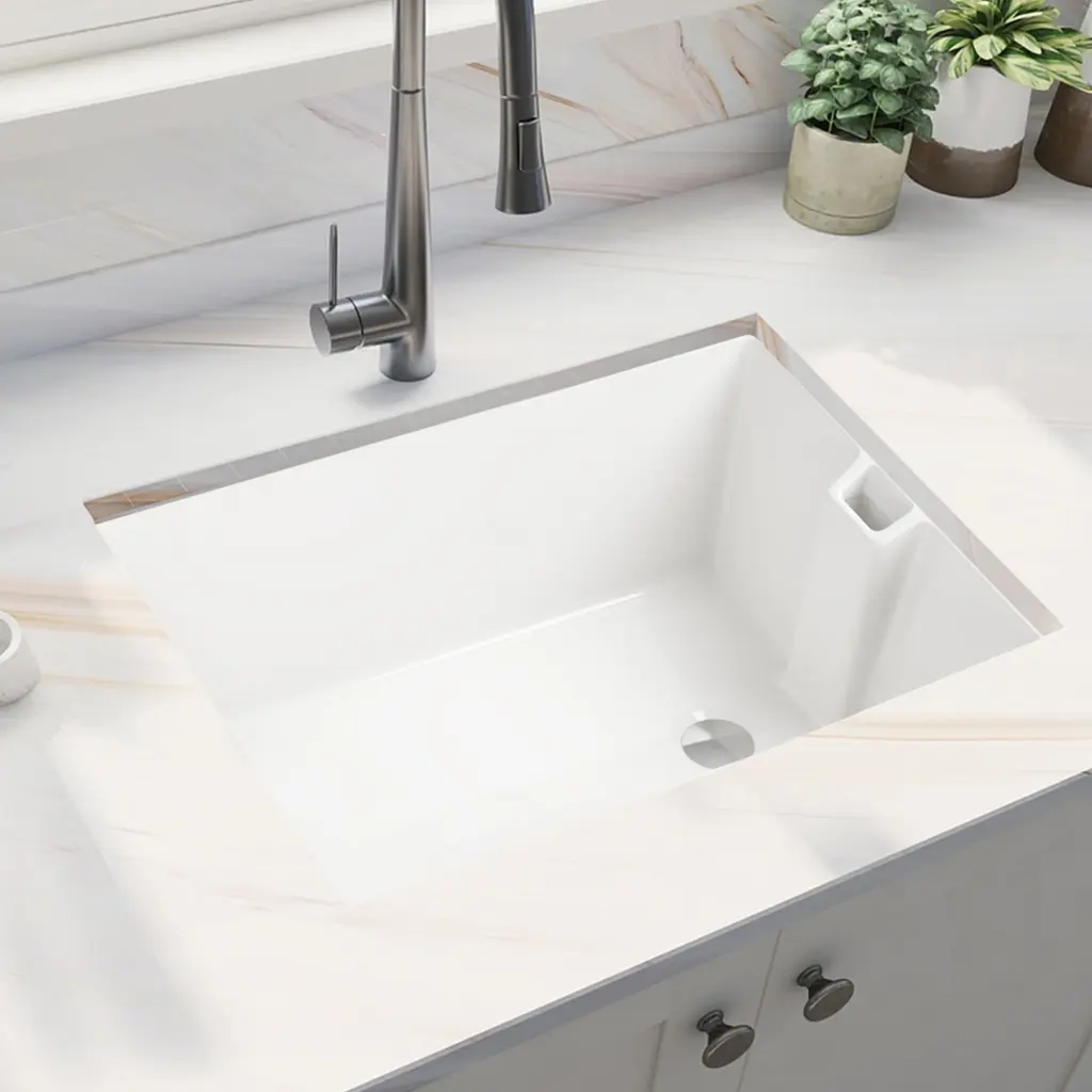 23.6 Inch White Porcelain Single Bowl Kitchen Sink Drainboard w2287