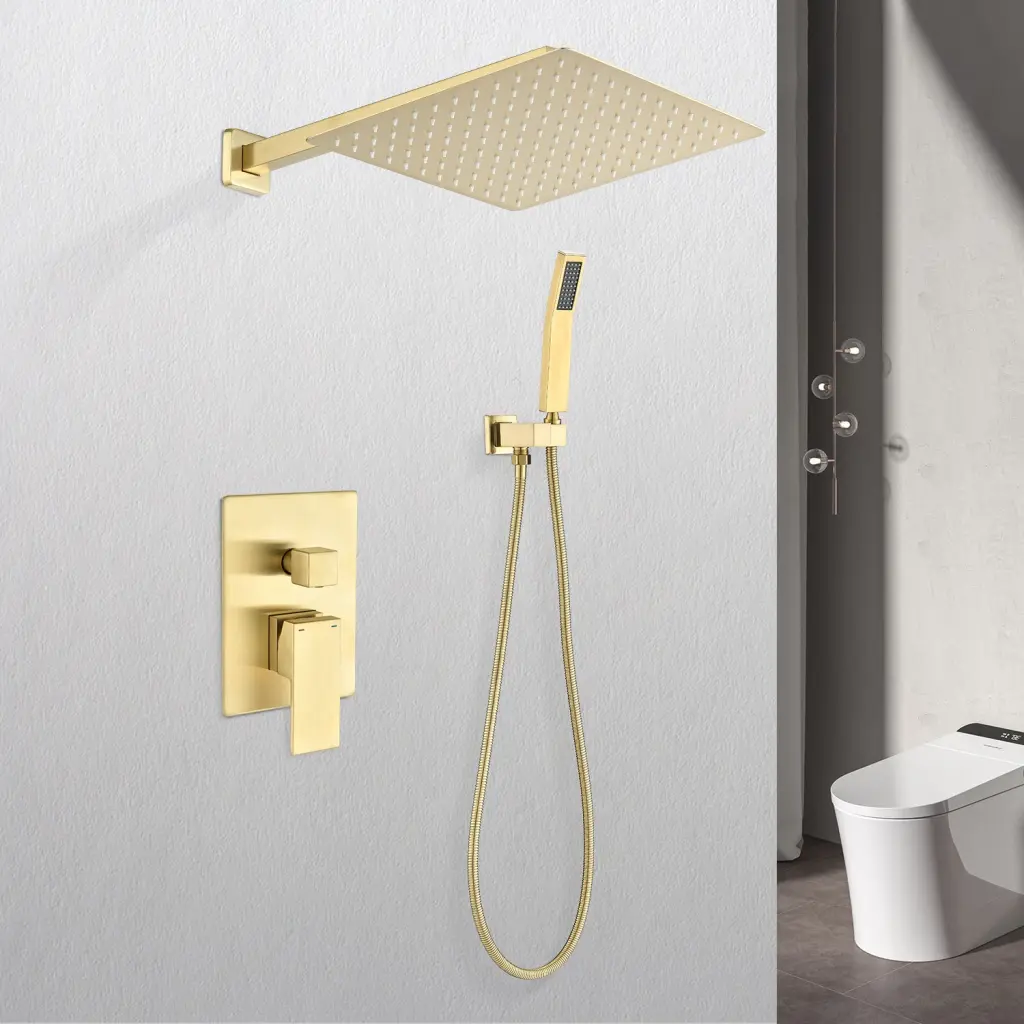 12 Inch Rain Shower Head Systems Wall Mounted Shower Gold Brass rnb