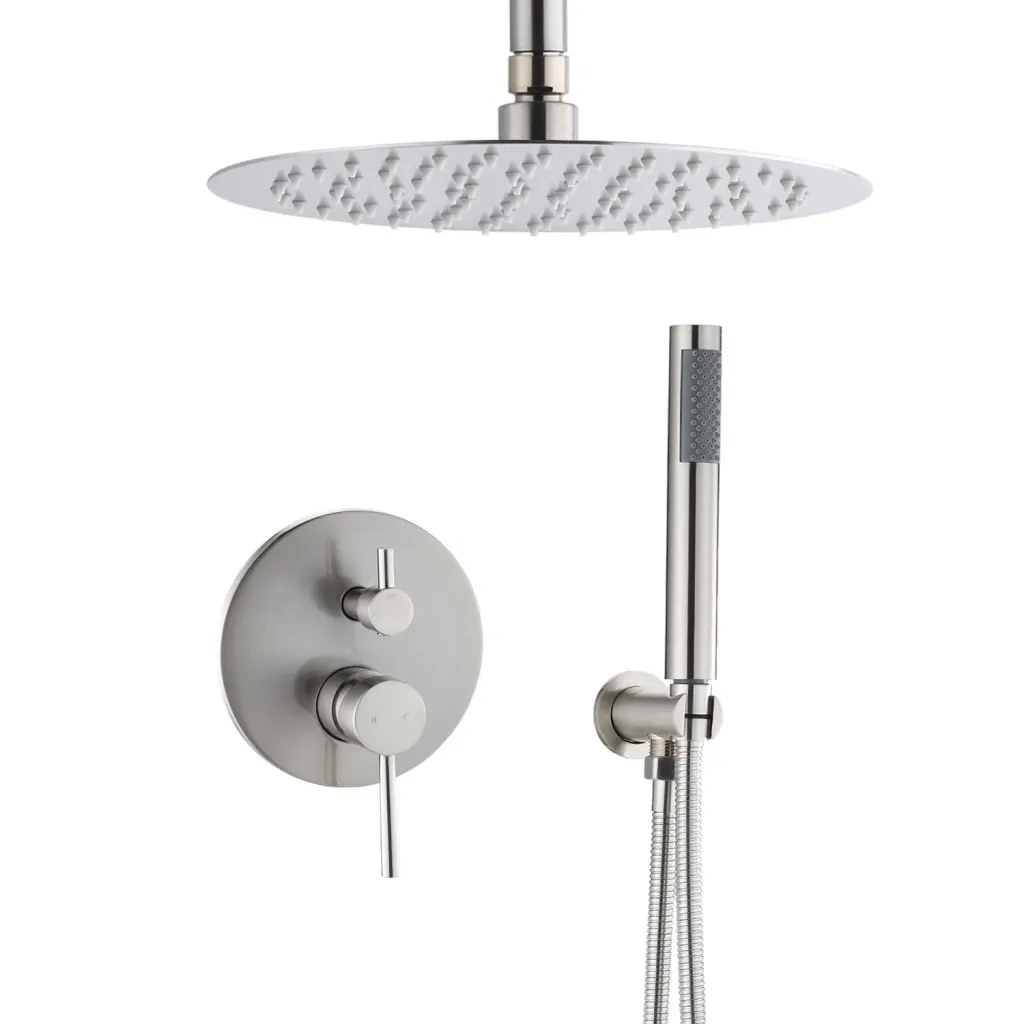 10 Inch Round Rainfall and Handheld Shower System 2 Handle Temperature Control bathininc