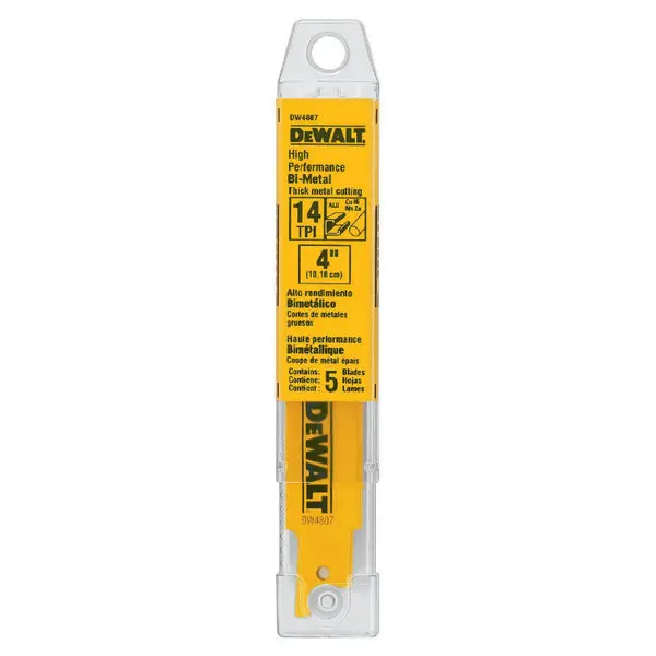 DeWalt DW4807 Straight Back Bi-Metal Reciprocating Saw Blades 14 TPI 4" 5-Pack