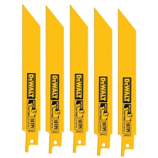 DeWalt DW4810 Straight Back Bi-Metal Reciprocating Saw Blades 18 TPI 4" 5-Pack