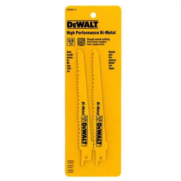 DeWalt DW4847-2 Taper Back Bi-Metal Reciprocating Saw Blades 5/8 TPI 6-Inch 2-Pack