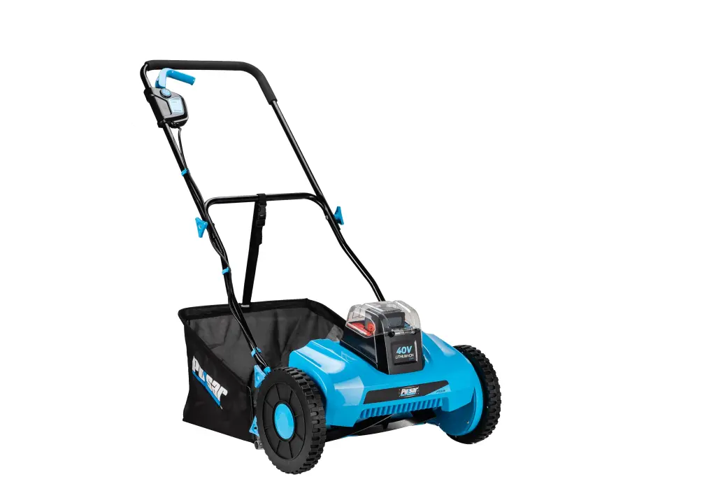 40V 16 Inch Path Reel Mower Black and Blue Metal Finish tradeber
