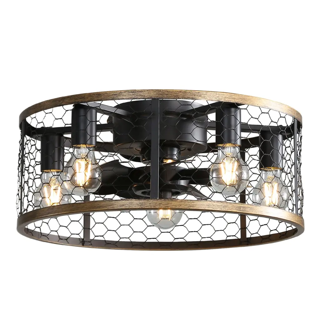 20 Inch Indoor Caged Remote Control LED Bulb Ceiling Fan, Black Metal Finish Light Kit ceiling fan with light