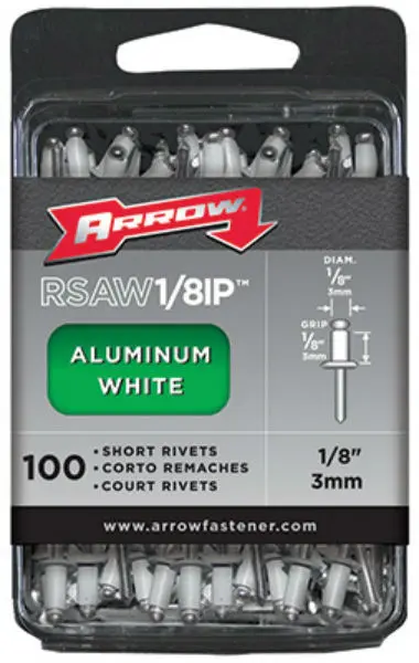Arrow Fastener RSAW1/8IP Short Aluminum Rivet Industrial Pack 1/8 Inch DM White