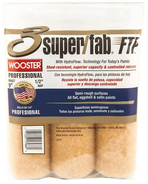 Wooster RR927-9 Super/Fab FTP Standard Roller Cover 1/2 Nap 9 Inch 3-Pack