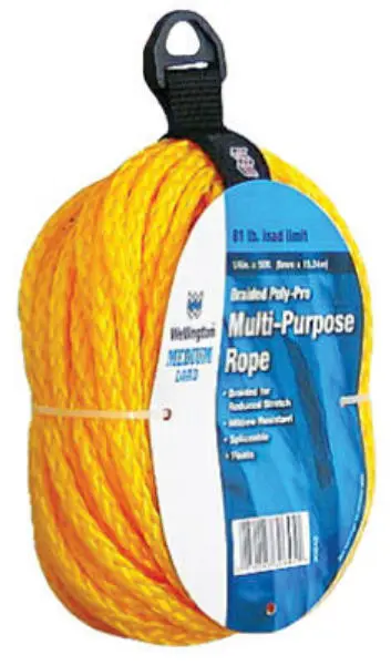 Wellington Hollow Braided Poly-Pro Multi-Purpose Rope Yellow 1/4 Inch x 100 Feet