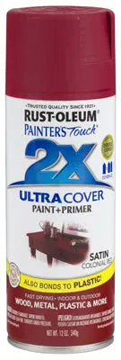 Rust-Oleum Painters Touch 2x Spray Paint 12 Oz Satin Colonial Red Home Decor