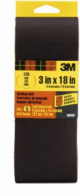 3M 99260NA Sanding Belt 3" x 18" Fine 120 Grit 5-Pack Smooth Finishing