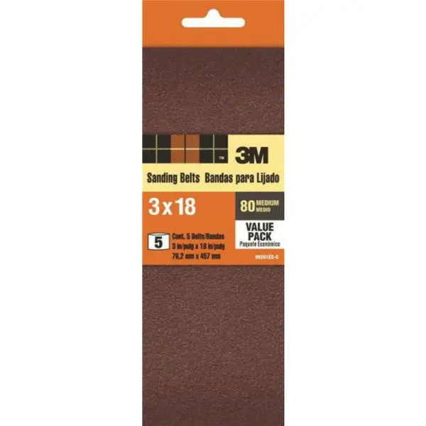 3M 99261NA Heavy Duty Resin Bond Power Sanding Belt 3 x 18 Inch 80 Grit 5-Pack