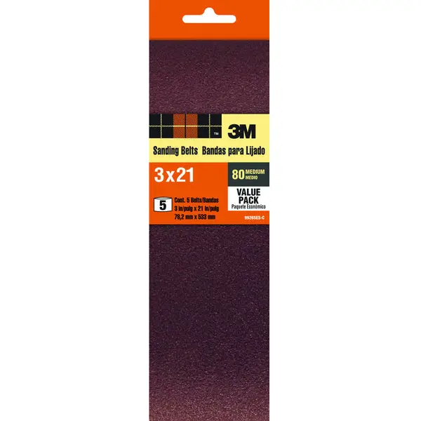 3M 99265NA Heavy Duty Resin Bond Power Sanding Belt 3" x 21" 80 Grit 5-Pack