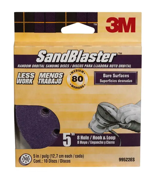 3M 99522ES 5 Inch x 8-Hole Medium 80 Grit SandBlaster Sanding Discs 10-Pack