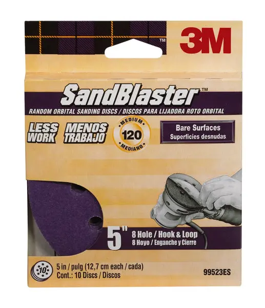 3M 99523ES SandBlaster Sanding Discs 5" x 8-Hole Medium 120 Grit 10-Pack