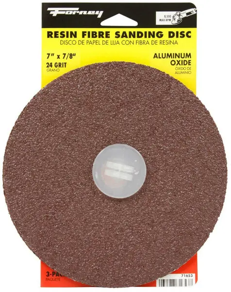 Forney 71653 Aluminum Oxide Resin Fibre Sanding Disc 7 Inch 24 Grit 3-Pack