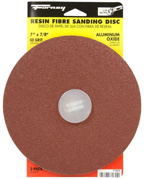 Forney 71655 Aluminum Oxide Resin Fibre Sanding Disc 7 Inch 50 Grit 3-Pack