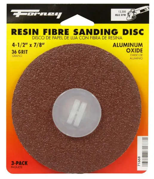 Forney 71668 Aluminum Oxide Resin Fibre Sanding Disc 7/8 Inch 36 Grit 3-Pack Medium Sanding