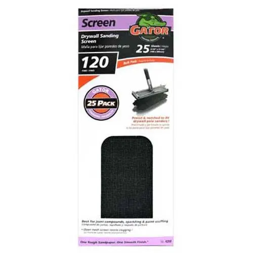 Gator 4258 Precut Drywall Sanding Screen 120 Grit 4.25 x 11.25 Inches Smooth Finishing