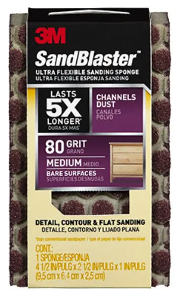 3M 20908-80-UFS Sandblaster Ultra Flexible Sanding Sponge 4.5x2.5 Inch 80-Grit