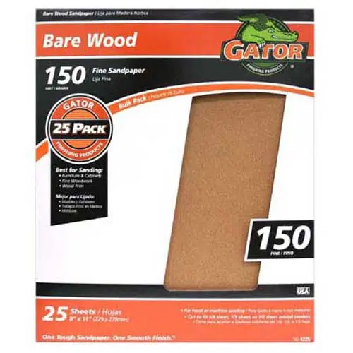 Gator 4225 Bare Wood Sandpaper Sheet 150 Grit 9 x 11 Inches Wood Sanding