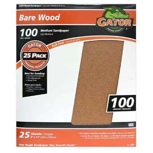 Gator 4227 Bare Wood Sandpaper Sheet 100 Grit 9 x 11 Inches Rough Sanding