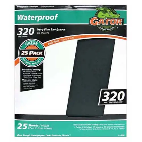 Gator 4240 Very Fine Waterproof Sanding Sheet 320 Grit 9 x 11 Inches Wet Dry Sanding