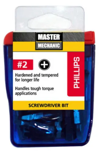 Master Mechanic 129295 Phillips Screwdriver Bit #2 1 Inch 25-Pack Drills