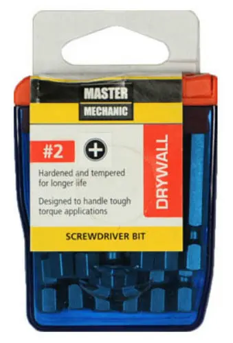 Master Mechanic 160361 Drywall Screwdriver Bit #2 2 Inches 18-Pack