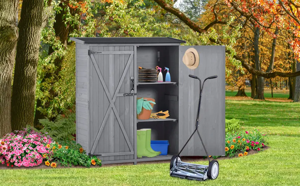 Outdoor 5.3Ft H x 4.6Ft L Wood Storage Shed Tool Organizer Garden Shed topmax