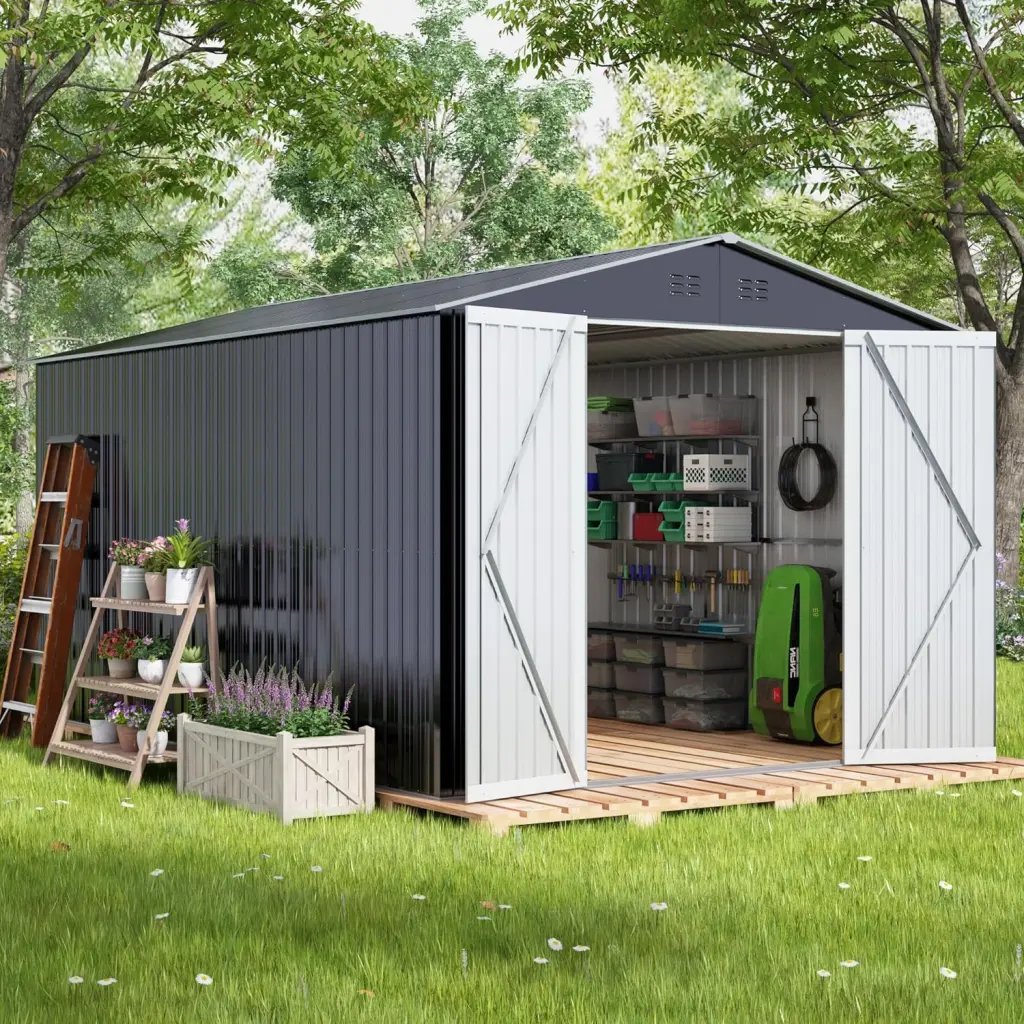 10x10 Feet Outdoor Storage Shed Metal Anti-Corrosion Garden Shed g-h gazebo-pet supplies
