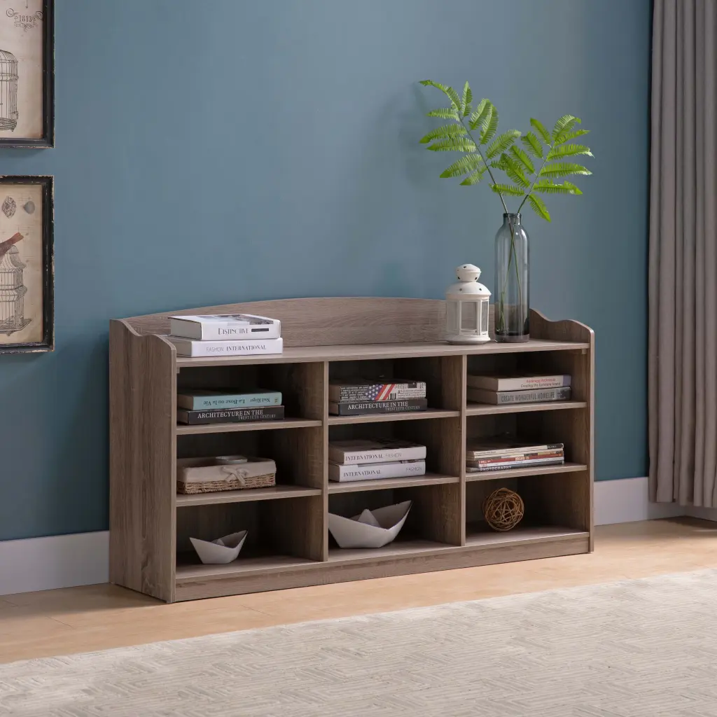 Wooden Shoe Storage Bench Nine Storage Shelves Entryway Organizer Durable Design id international- inc.