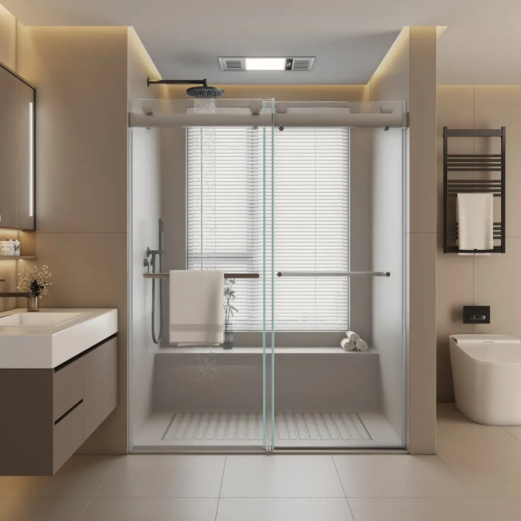 44 to 48 Inch W x 76 Inch H Double Sliding Frameless Soft Close Shower Door Modern bathin