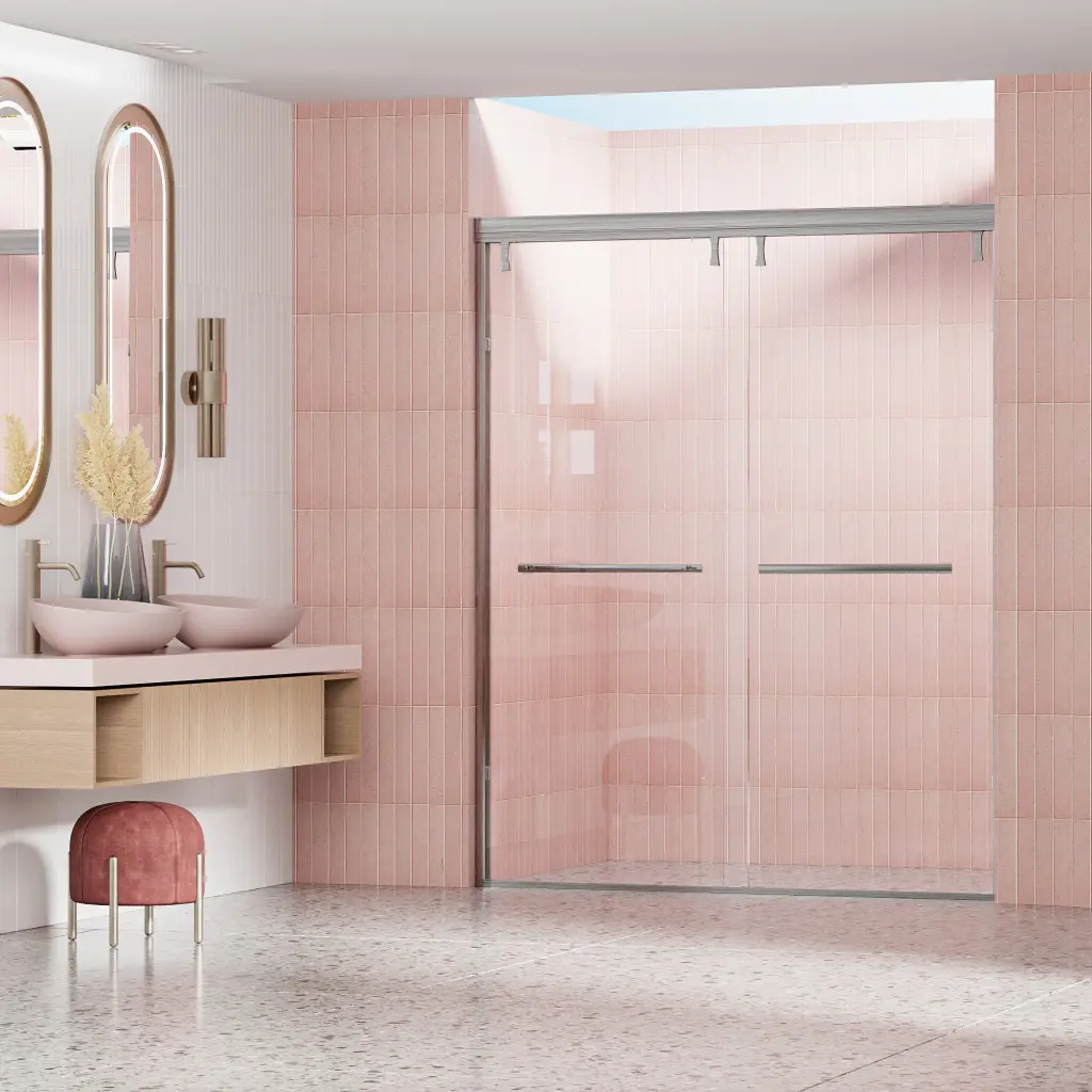56-60 Inches W 72 Inches H Semi Frameless Double Sliding Shower Door bathininc